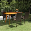 Bowery Hill Contemporary Solid Acacia Wood/PE Rattan Dining Set in Brown