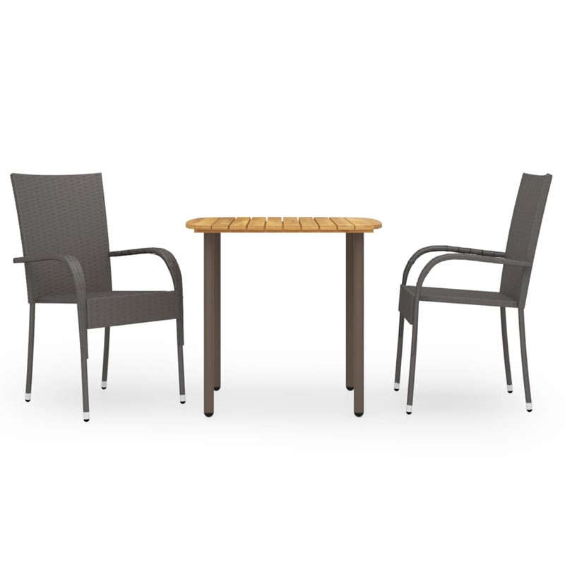 Bowery Hill Contemporary Solid Acacia Wood/PE Rattan Dining Set in Brown