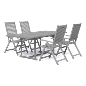 Bowery Hill Solid Acacia Wood Extendable Garden Dining Set in Gray