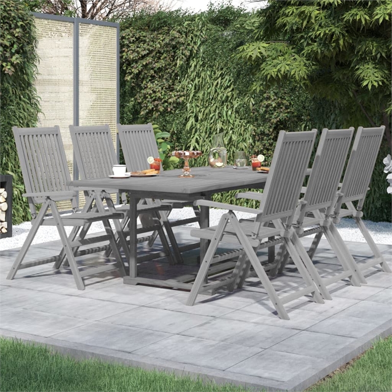 Bowery Hill Solid Acacia Wood Standard Extendable Garden Dining Set in Gray
