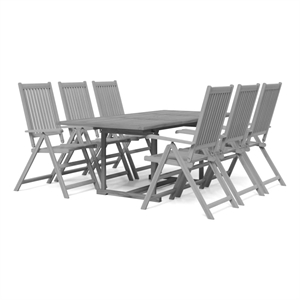Bowery Hill Solid Acacia Wood Standard Extendable Garden Dining Set in Gray