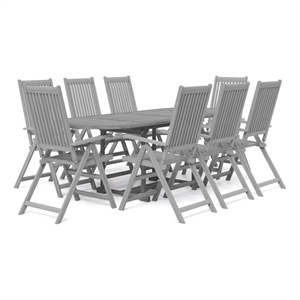 Bowery Hill Contemporary Solid Acacia Wood Garden Dining Set in Gray