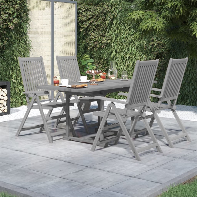 Bowery Hill Solid Acacia Wood Standard Extendable Garden Dining Set in Gray