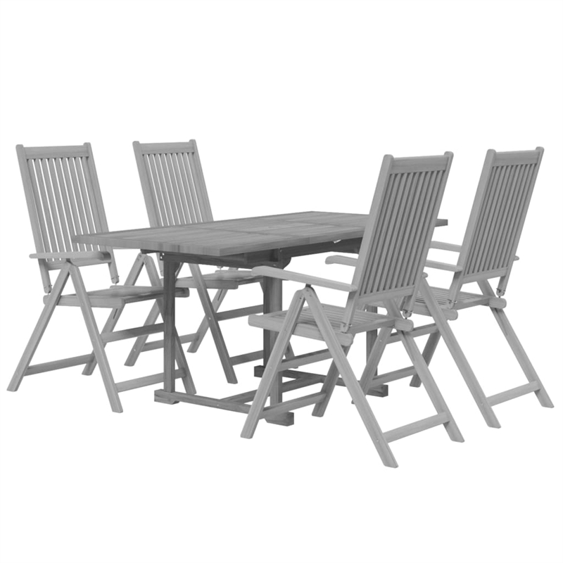 Bowery Hill Solid Acacia Wood Standard Extendable Garden Dining Set in Gray
