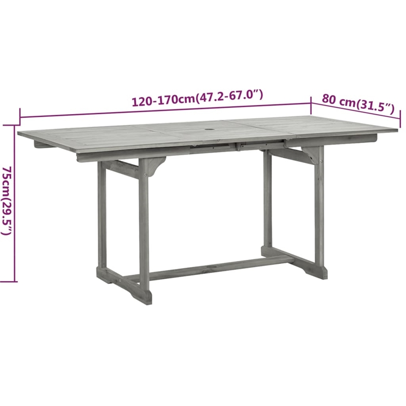 Bowery Hill Solid Acacia Wood Standard Extendable Garden Dining Set in Gray