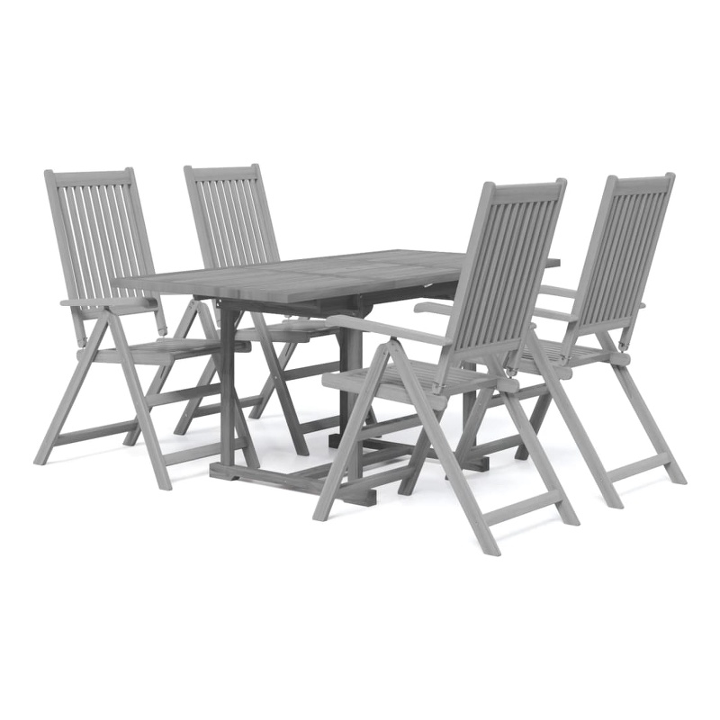 Bowery Hill Solid Acacia Wood Standard Extendable Garden Dining Set in Gray