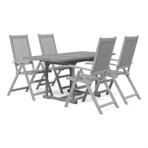 Bowery Hill Solid Acacia Wood Standard Extendable Garden Dining Set in Gray
