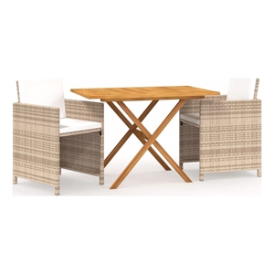 Bowery Hill Solid Acacia Wood Medium Garden Dining Set in Beige