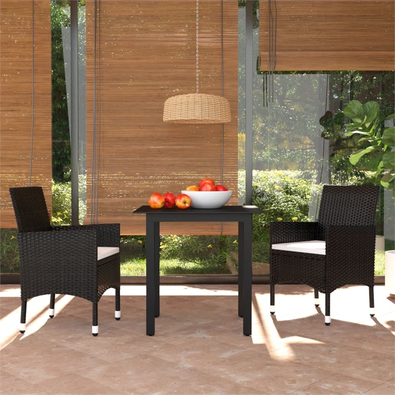 Bowery Hill Contemporary PE Rattan & Steel Medium Dining Set in Black