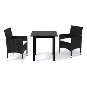 Bowery Hill Contemporary PE Rattan & Steel Medium Dining Set in Black