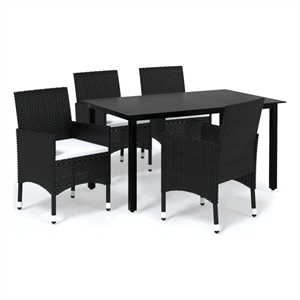 Bowery Hill Contemporary Dining Set Chair in Black/Cushion Cream White