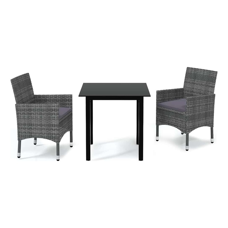 Bowery Hill Contemporary PE Rattan & Glass Medium Dining Set in Gray