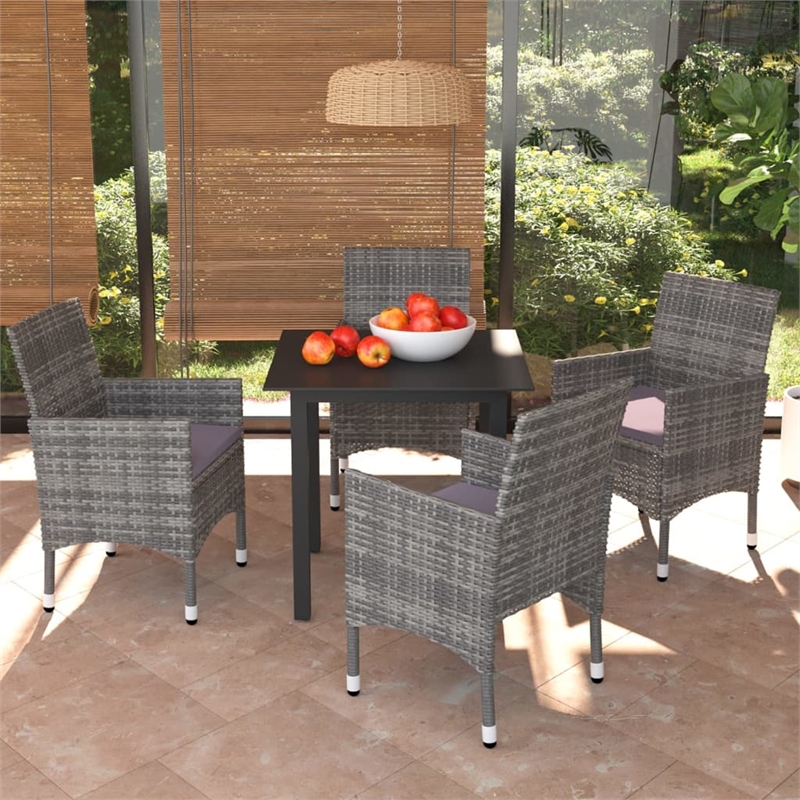 Bowery Hill PE Rattan Medium Lightweight 5 Piece Dining Set Dining Set in Gray