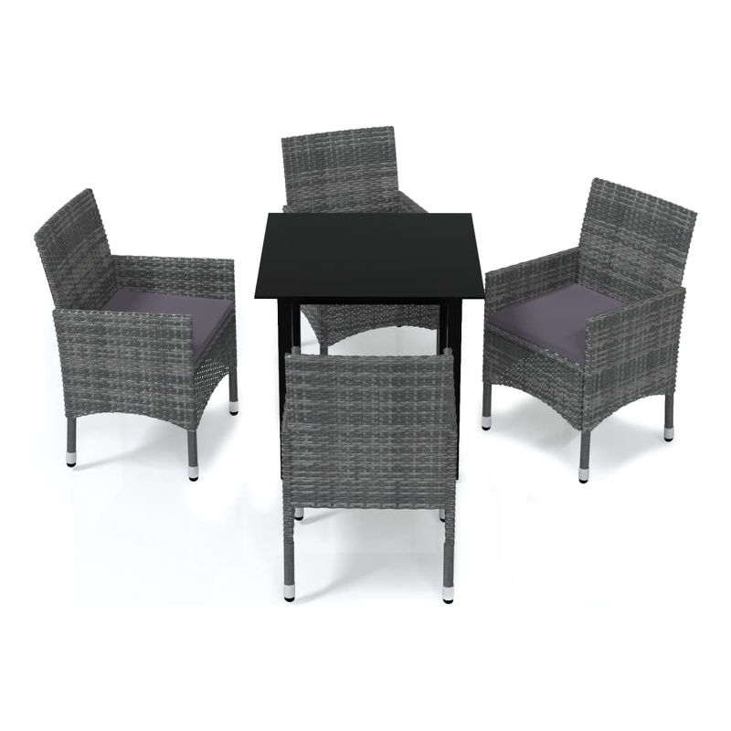 Bowery Hill PE Rattan Medium Lightweight 5 Piece Dining Set Dining Set in Gray