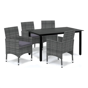 Bowery Hill PE Rattan 5-Piece Set Lightweight Dining Set in Gray