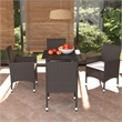 Bowery Hill Contemporary Synthetic Poly Rattan Dining Set in Brown/Cream White