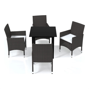 Bowery Hill Contemporary Synthetic Poly Rattan Dining Set in Brown/Cream White
