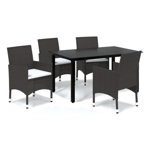 Bowery Hill PE Rattan 5 Piece Set Lightweight Dining Set in Brown