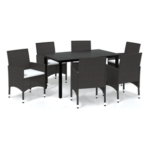 Bowery Hill PE Rattan Durable Rectangular Dining Set in Brown