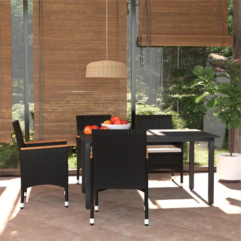 Bowery Hill Contemporary Synthetic Poly Rattan Dining Set in Black/Cream White