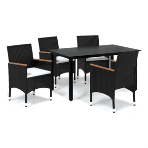 Bowery Hill Contemporary Synthetic Poly Rattan Dining Set in Black/Cream White