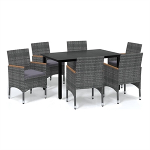 Bowery Hill Dining Set Table - Black/Chair - Gray/Cushion - Dark Gray Aluminum