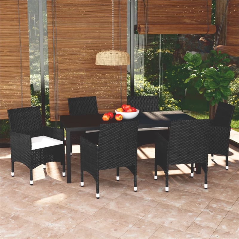 Bowery Hill Contemporary Synthetic Poly Rattan Dining Set in Black/Cream White
