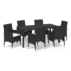 Bowery Hill Contemporary Synthetic Poly Rattan Dining Set in Black/Cream White