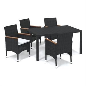 Bowery Hill PE Rattan 5 Piece 5 Piece Garden Dining Set in Black