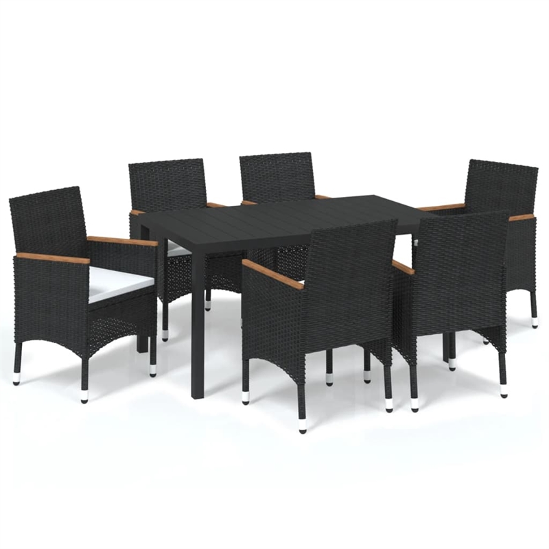 Bowery Hill Contemporary Synthetic Poly Rattan Dining Set in Black/Cream White