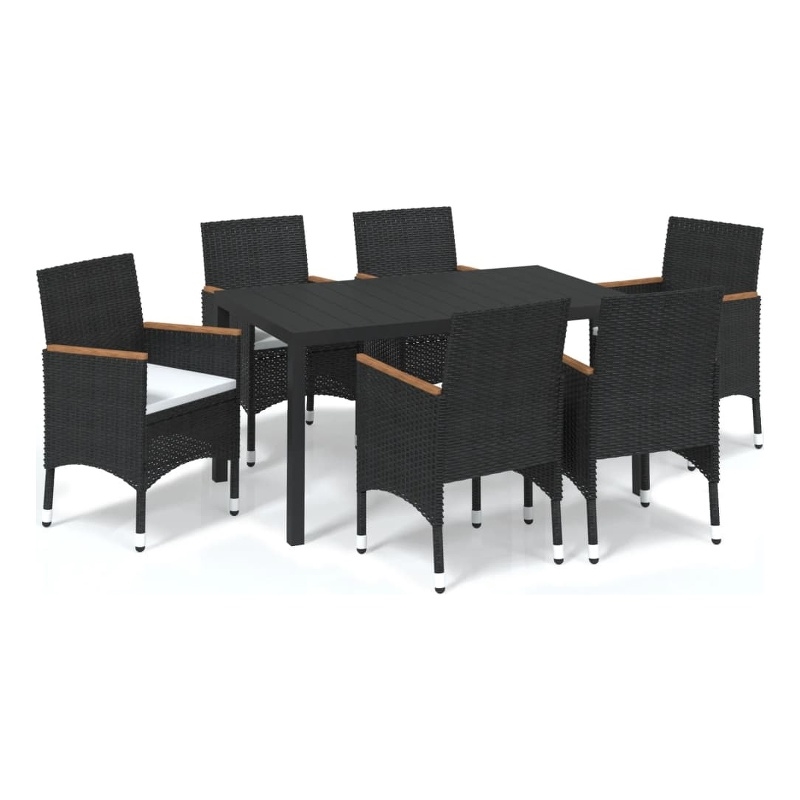 Bowery Hill Contemporary Synthetic Poly Rattan Dining Set in Black/Cream White
