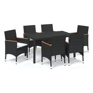 Bowery Hill Contemporary Synthetic Poly Rattan Dining Set in Black/Cream White
