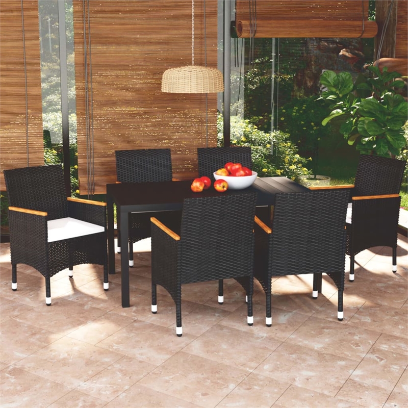 Bowery Hill Contemporary Synthetic Poly Rattan Dining Set in Black/Cream White