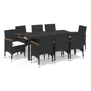 Bowery Hill PE Rattan & Solid Acacia Wood Dining Set in Black