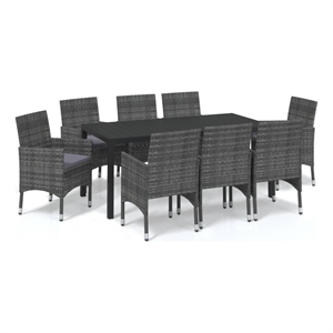 Bowery Hill Polyethylene Rattan & Aluminum Dining Set in Gra