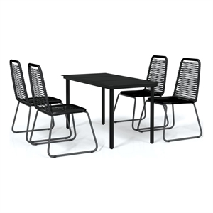 Bowery Hill Contemporary Powder-Coated Garden Dining Set in Black