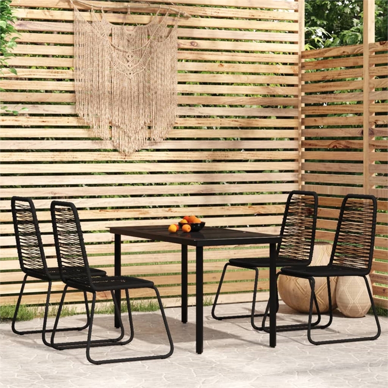 Bowery Hill Contemporary Powder-Coated Garden Dining Set in Black