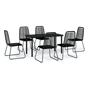 Bowery Hill Powder-Coated Steel & PE Rattan Large Garden Dining Set in Black