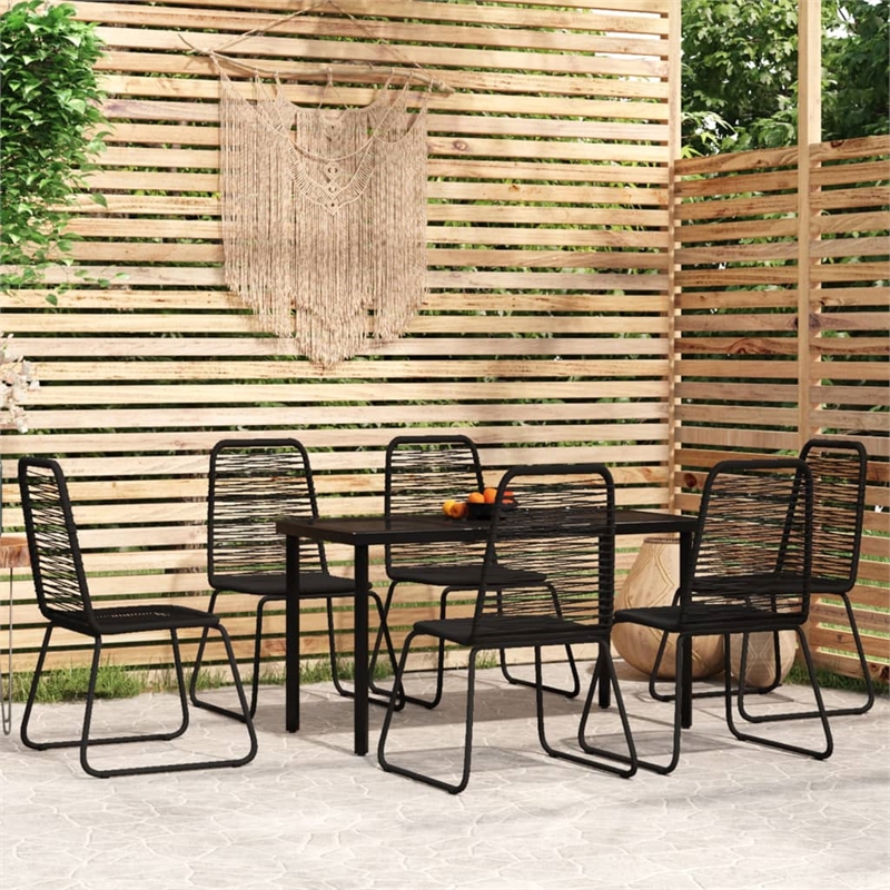 Bowery Hill Powder-Coated Steel & PE Rattan Large Garden Dining Set in Black