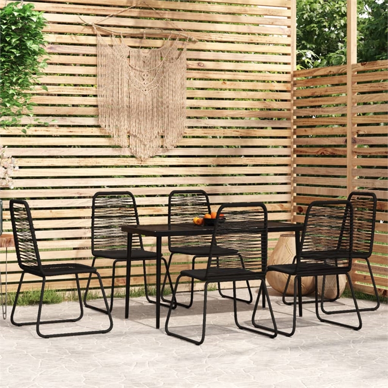 Bowery Hill Contemporary Powder-Coated Garden Dining Set in Black