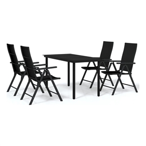 Bowery Hill PE Rattan/Powder-Coated Steel Garden Dining Set in Black