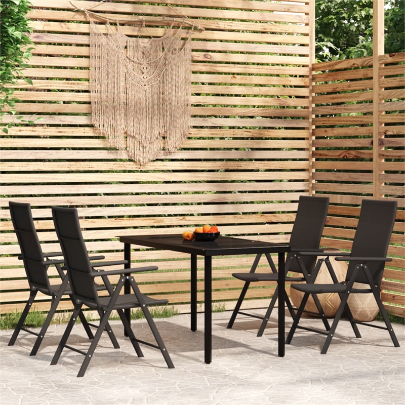 Bowery Hill PE Rattan/Powder-Coated Steel Garden Dining Set in Black