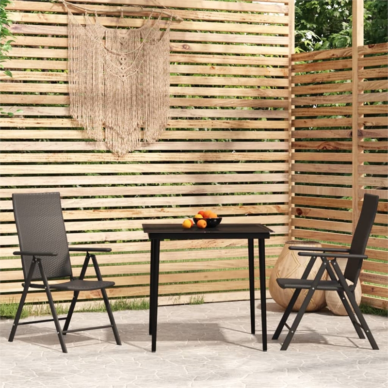 Bowery Hill Powder-Coated Steel & PE Rattan Garden Dining Set in Black