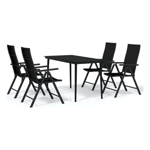 Bowery Hill Contemporary Powder-Coated Steel Garden Dining Set in Black