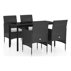 Bowery Hill Contemporary PE Rattan Durable Garden Dining Set in Black