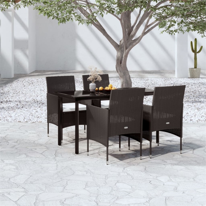Bowery Hill Contemporary PE Rattan Durable Garden Dining Set in Black