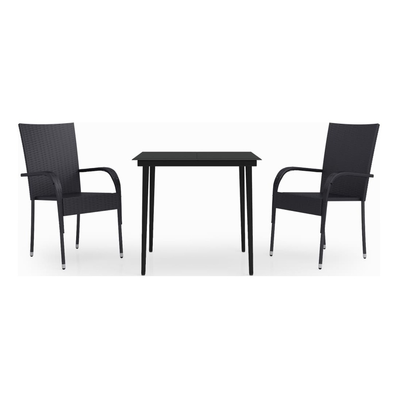Bowery Hill PE Rattan/Powder-Coated Steel Garden Dining Set in Black