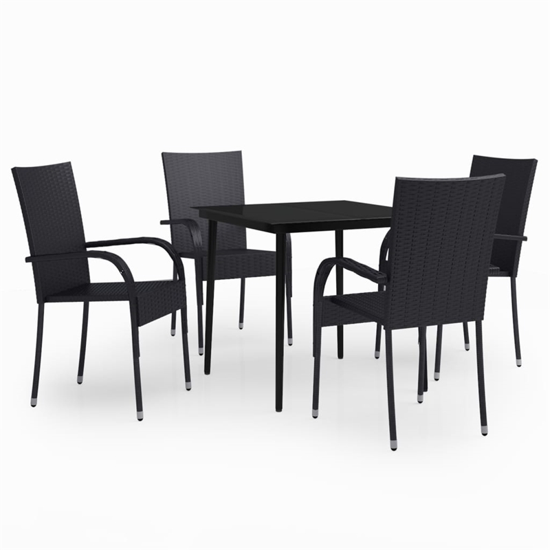 Bowery Hill PE Rattan/Powder-Coated Steel Garden Dining Set in Black