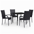 Bowery Hill PE Rattan/Powder-Coated Steel Garden Dining Set in Black