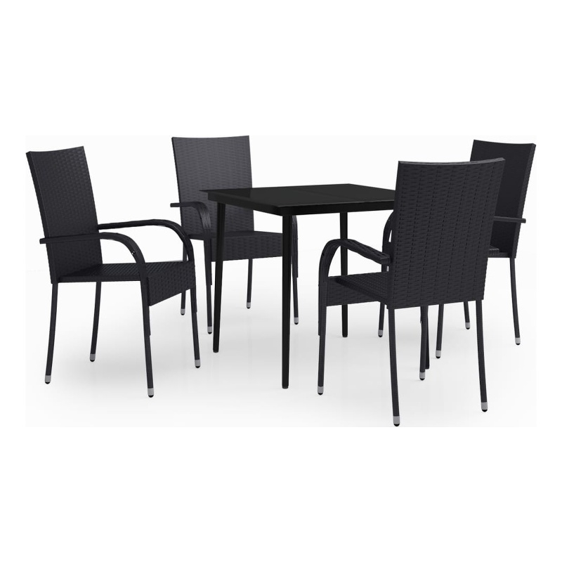 Bowery Hill PE Rattan/Powder-Coated Steel Garden Dining Set in Black